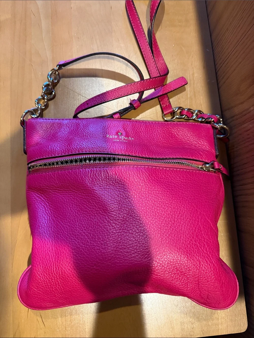 kate spade Hot Pink Pebbled Leather Crossbody with Gold-Tone Chain